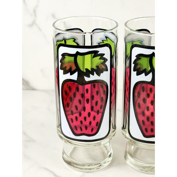 Libbey Strawberry Pedestal Tumbler Glass 16oz Retro 80's 6 1/2" x4 Vintage - Picture 2 of 14